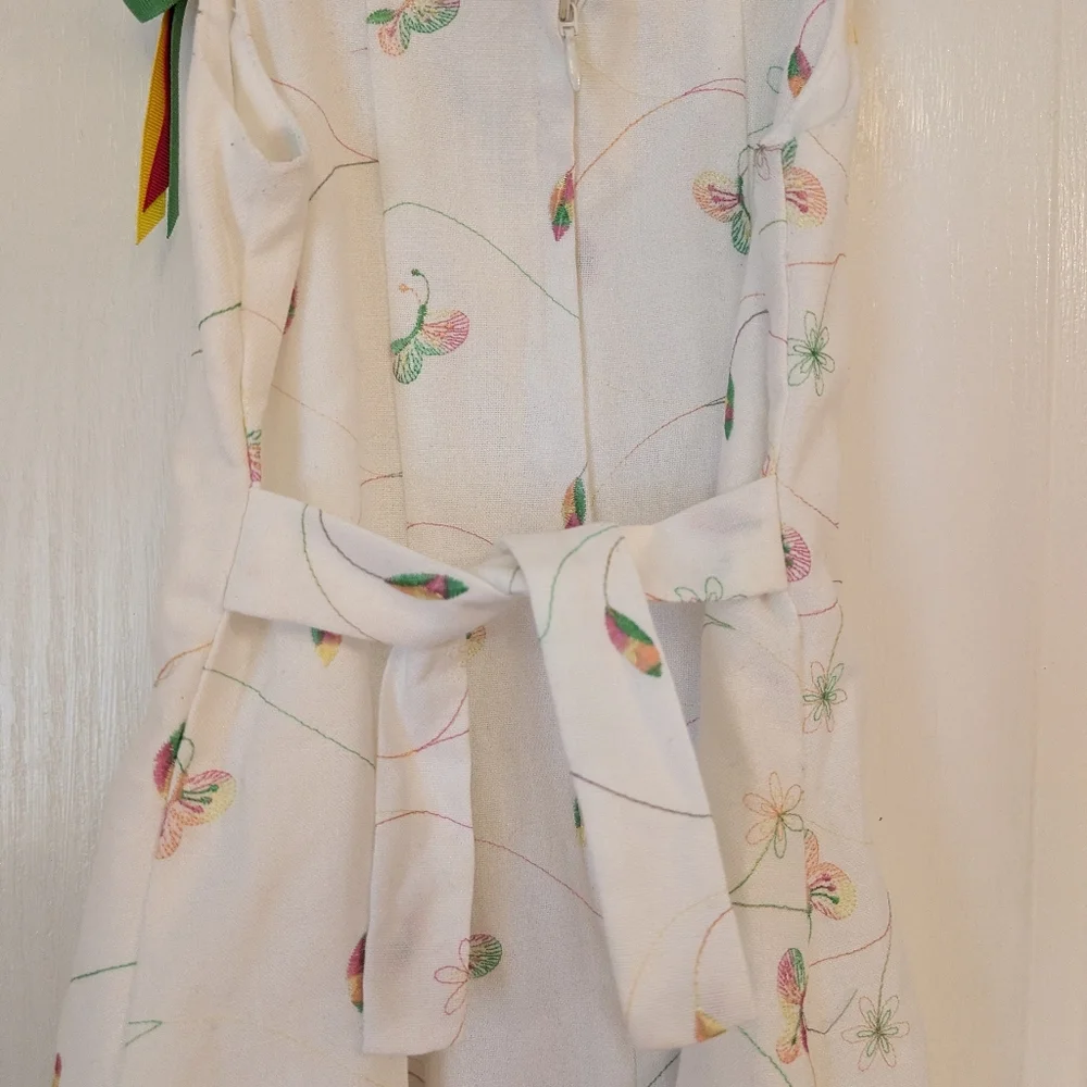 Bonnie Jean White Embroidered Butterfly Sleeveless Spring Dress. Size 5